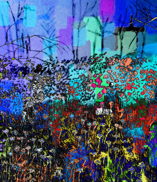 Digitale Kunst mit dem Titel "A Field of Flowers" von Robert Grubbs, Original-Kunstwerk, Digitale Malerei