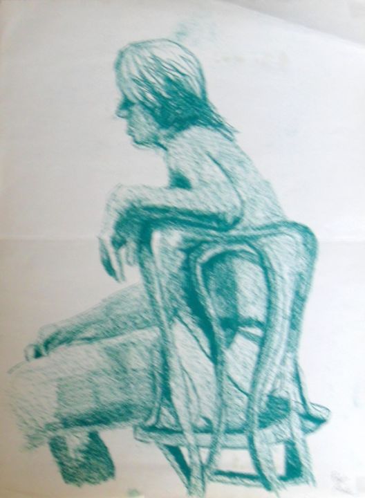 Drawing titled "Green Nude" by Robert Grubbs, Original Artwork, Pastel