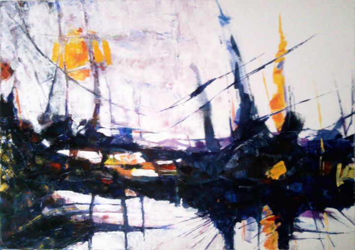 Peinture intitulée "Port" par Henny, Œuvre d'art originale, Huile