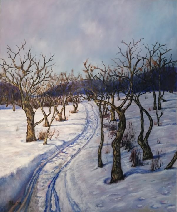 Pintura intitulada "Winter day" por Nela Radomirovic, Obras de arte originais, Óleo