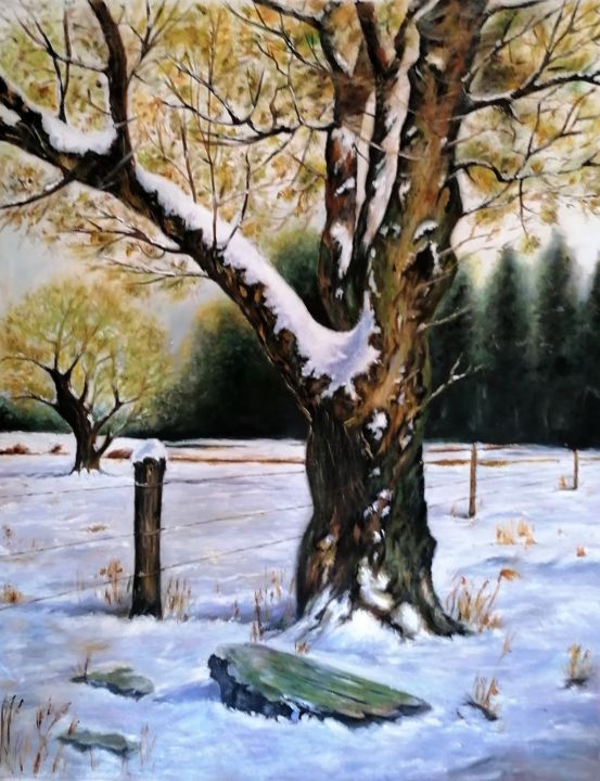 Картина под названием "Winter lanscape" - Nela Radomirovic, Подлинное произведение искусства, Масло