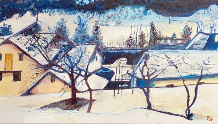 Peinture intitulée "L’hiver là bas" par Richard Nichanian, Œuvre d'art originale, Huile