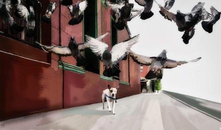 Zeichnungen mit dem Titel "Ghost dog" von Roman Provvedi, Original-Kunstwerk, Digitale Malerei