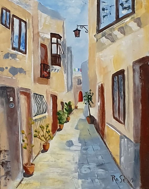 "Alleyway in Malta" başlıklı Tablo Rose tarafından, Orijinal sanat, Akrilik