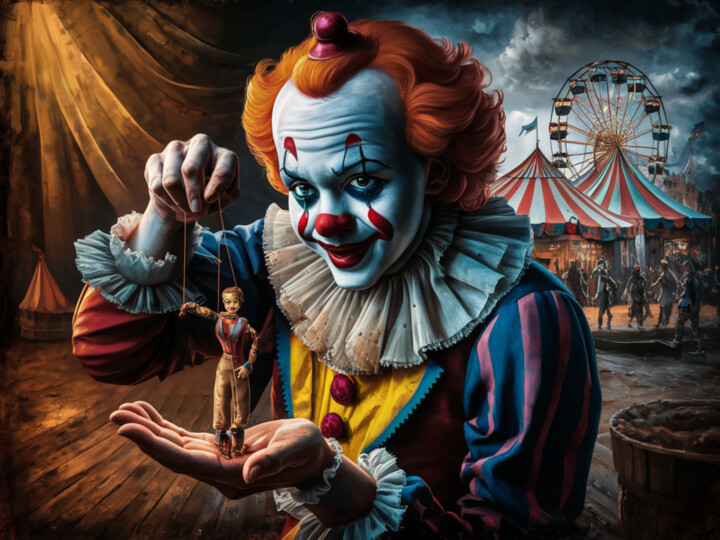 Digital Arts titled "Clown mit Marionette" by R.W.Born, Original Artwork, AI generated image
