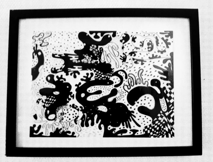 Drawing titled "Jungle" by Sh, Original Artwork, Ink Mounted on Plexiglass