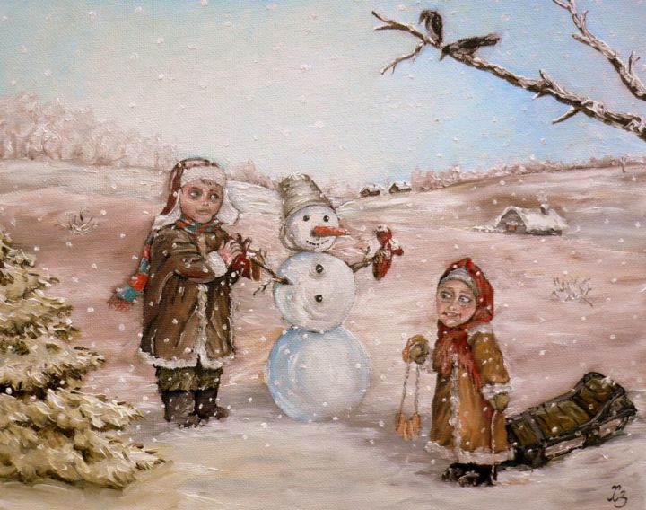 Открытки дети зимой