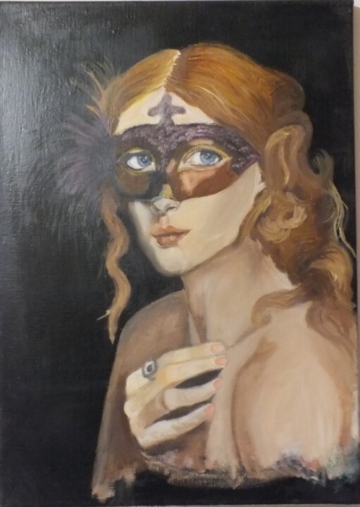 Peinture intitulée "woman with mask" par Robin Stříbný, Œuvre d'art originale, Huile