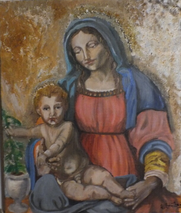 Peinture intitulée "Madonna with Jesus" par Robin Stříbný, Œuvre d'art originale, Huile