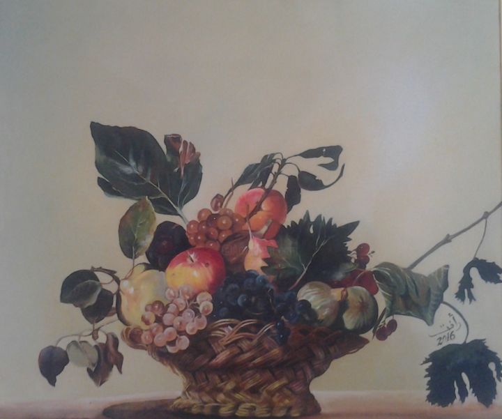 「Corbeille de fruits」というタイトルの絵画 Raafat Ben Lassouedによって, オリジナルのアートワーク, オイル