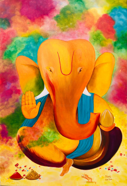 Картина под названием "ganesha-abstract.jpg" - Rajesh Sharma, Подлинное произведение искусства, Масло