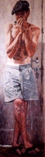 Painting titled "Street Musician 11" by Raanan Spiro, Original Artwork, Oil