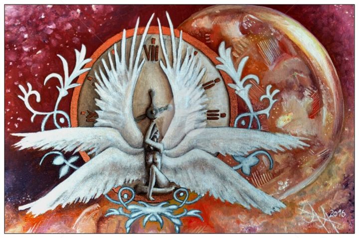 Painting titled "Seraph Among Times" by Ramona Boehme (raboeart), Original Artwork, Oil