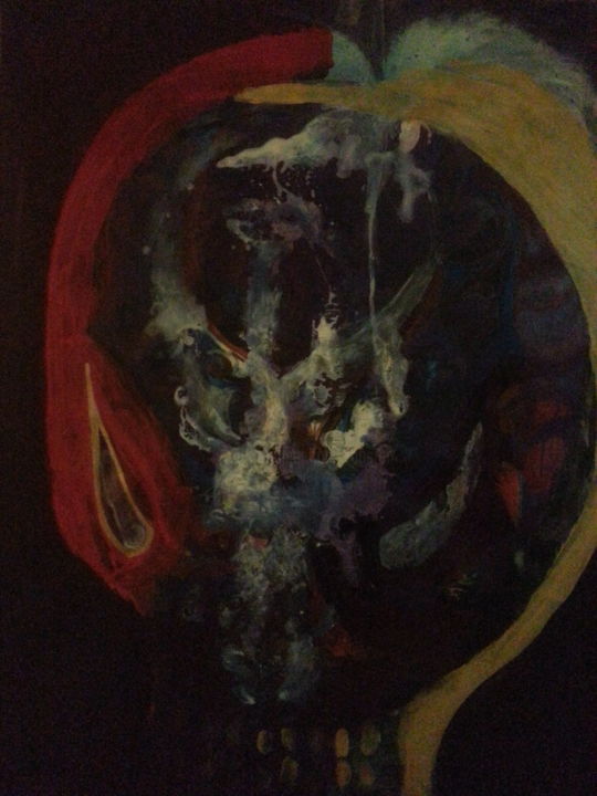 Painting titled "J'ai-mal-au-skull-v…" by Rbio, Original Artwork, Acrylic
