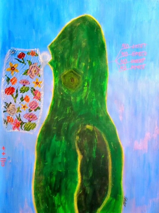 Painting titled "Le grillon vert" by Rbio, Original Artwork, Acrylic