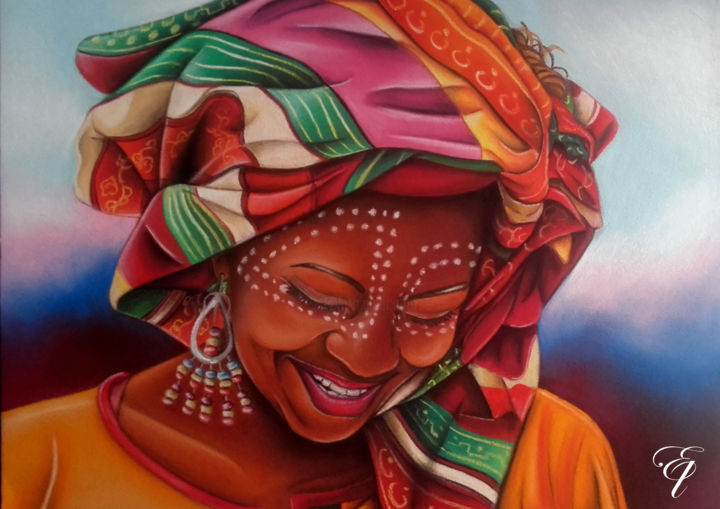 Painting titled "africa woman" by Elodie R, Original Artwork, Pastel