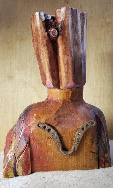 Sculpture titled "Bust #1" by Raca, Original Artwork, Wood