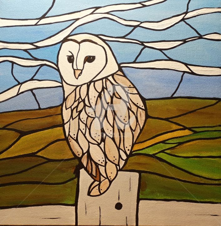 Painting titled "Little owl" by Rachel Olynuk, Original Artwork, Acrylic