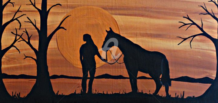 Peinture intitulée "Silhouette cowgirl…" par Rachel Olynuk, Œuvre d'art originale, Acrylique