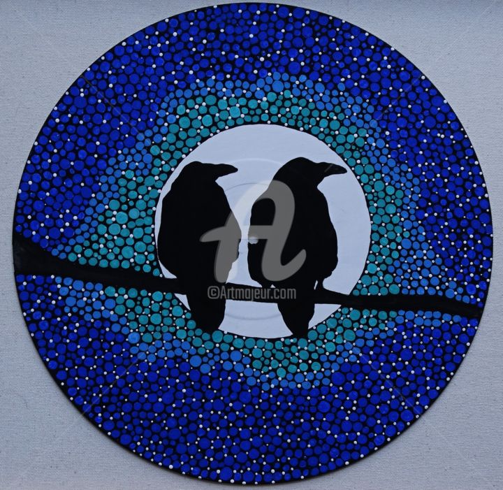 Painting titled "Raven's Moon" by Rachel Olynuk, Original Artwork, Acrylic