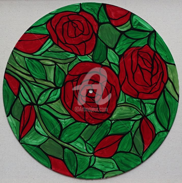 Painting titled "Red Roses" by Rachel Olynuk, Original Artwork, Acrylic