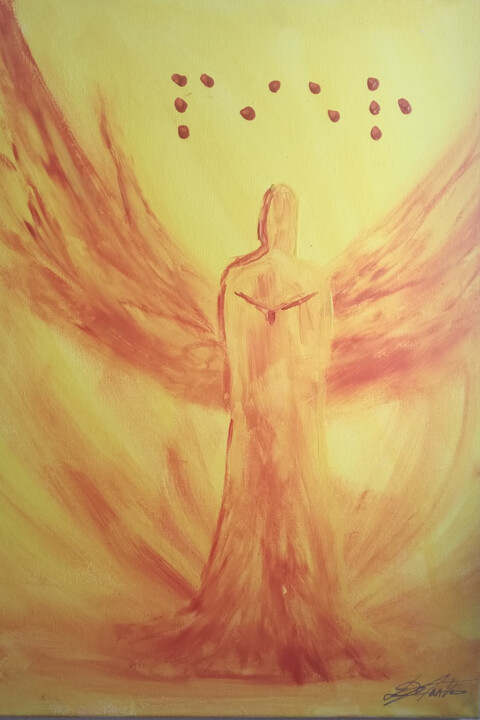 Painting titled "Ange" by Rachel Dos Santos, Original Artwork, Acrylic