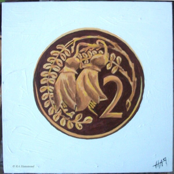 Peinture intitulée "NZ 2 Cents" par Rachel Hammond, Œuvre d'art originale, Huile