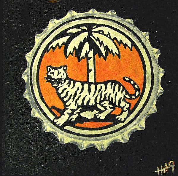 Pintura intitulada "Singapore Beer Cap" por Rachel Hammond, Obras de arte originais, Óleo