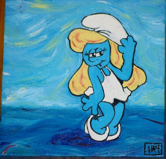 Painting titled "Smurfette De Milo -…" by Rachel Hammond, Original Artwork, Oil