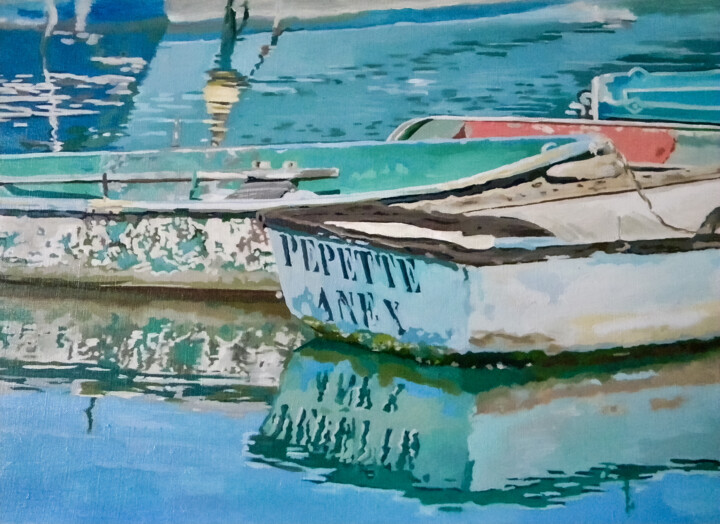 Peinture intitulée "Barques de Saint-Je…" par Rachel Loeffler, Œuvre d'art originale, Huile