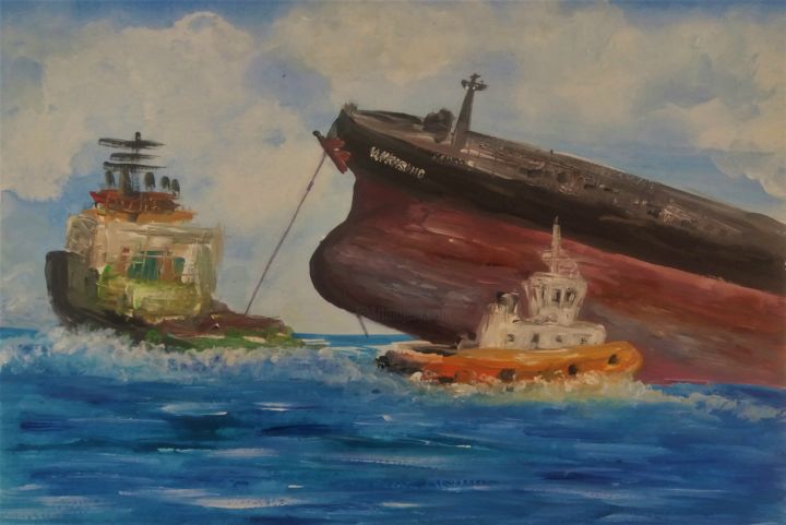 Painting titled "Tug boats" by Rachel Lo Hun, Original Artwork, Acrylic