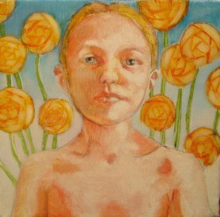 Painting titled "Isabel with Flowers" by Rachel Aponte, Original Artwork