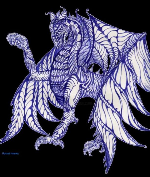 Dibujo titulada "Flirty Dragon" por Rachel Holmes, Obra de arte original