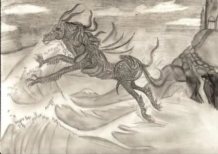 Drawing titled "Dragon Horse" by Raw, Original Artwork