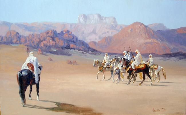 Painting titled "cavaliers arabes02" by Rachid Talbi, Original Artwork
