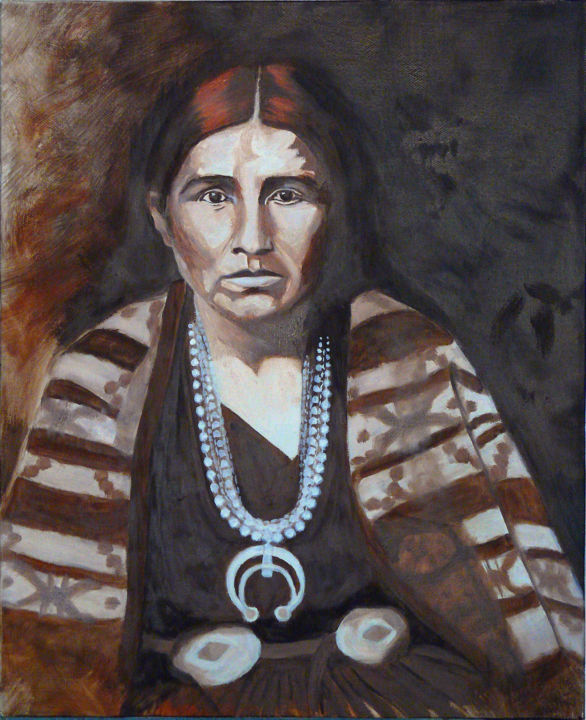 Painting titled "amerindienne.jpg" by Rachida Bey, Original Artwork, Oil