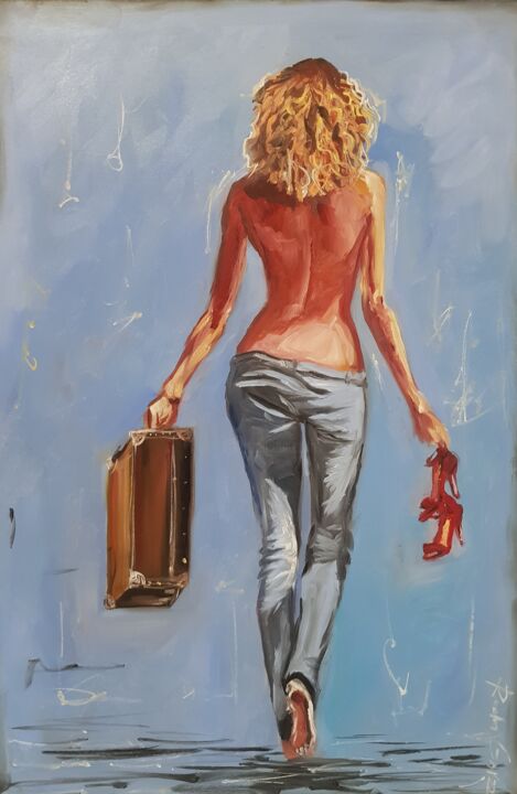 Painting titled ""Walking barefoot"…" by Rada Gor, Original Artwork, Oil