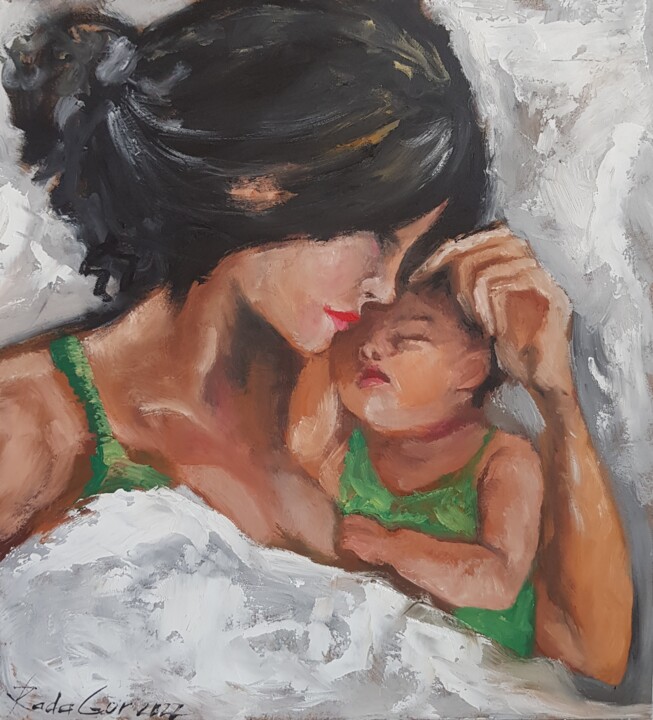 Painting titled "Mother and Baby Ori…" by Rada Gor, Original Artwork, Oil