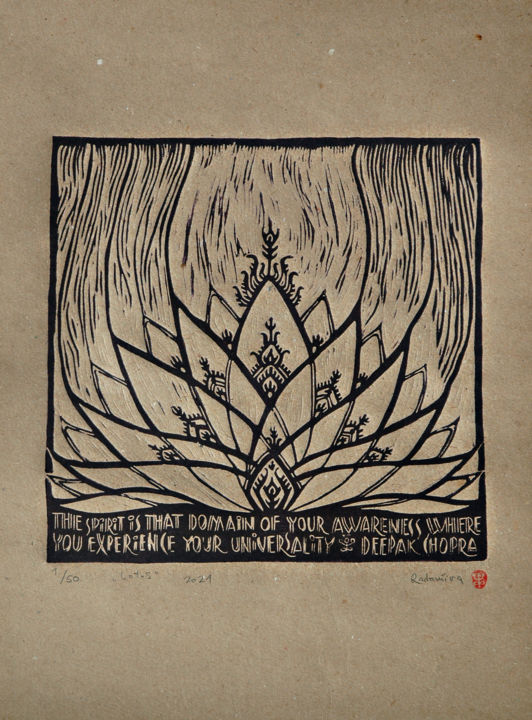 Impressões e gravuras intitulada "Lotus" por Radamira Radey, Obras de arte originais, Linoleogravura