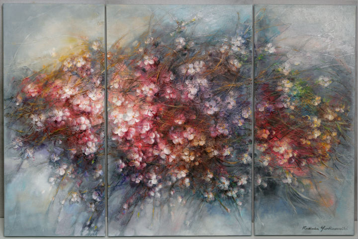 Peinture intitulée "flowers triptych" par Radinka Gardinovacki, Œuvre d'art originale, Huile