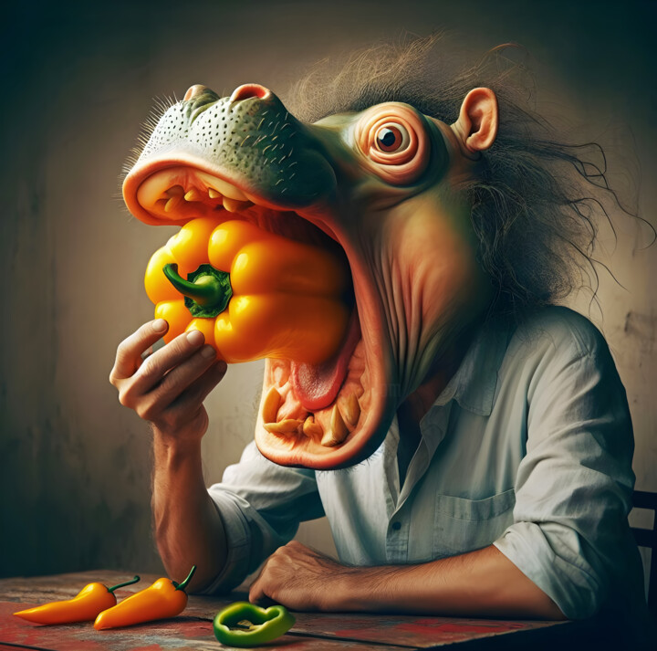 Grafika cyfrowa / sztuka generowana cyfrowo zatytułowany „Pepper eater. He is…” autorstwa Art$Art, Oryginalna praca, 2D prac…