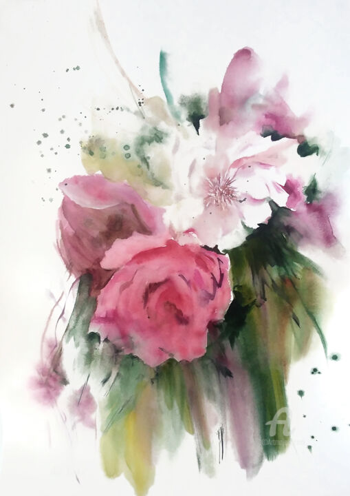 Painting titled "Original floral wat…" by Anna Radis (Anna Radis Art), Original Artwork, Watercolor