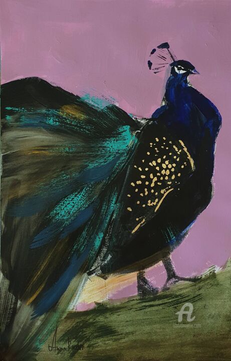 Картина под названием "Peacock" - Anna Radis (Anna Radis Art), Подлинное произведение искусства, Акрил