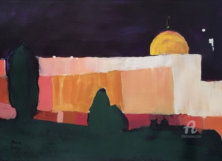 Ζωγραφική με τίτλο "Jerusalem nights" από Anna Radis (Anna Radis Art), Αυθεντικά έργα τέχνης, Ακρυλικό