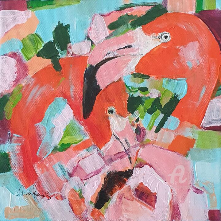 Malarstwo zatytułowany „Flamingo couple” autorstwa Anna Radis (Anna Radis Art), Oryginalna praca, Akryl