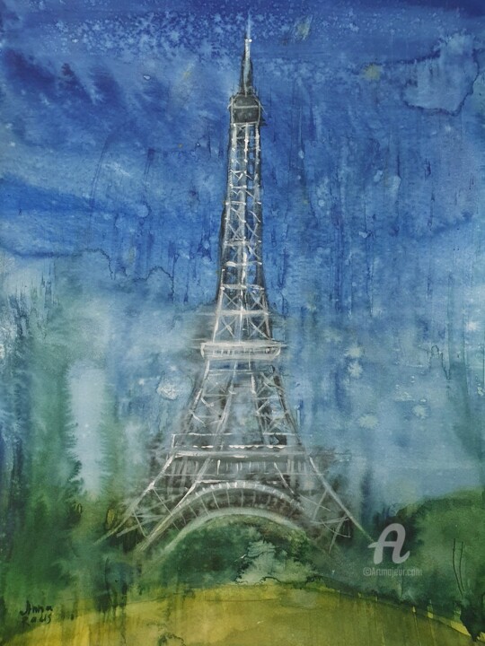 Pittura intitolato "The Eiffel Tower" da Anna Radis (Anna Radis Art), Opera d'arte originale, Acquarello