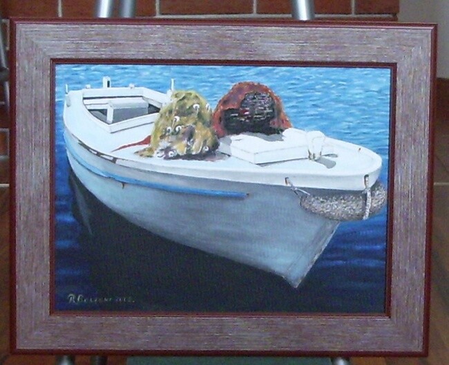 Painting titled "Fisherman boat" by Radomir Goldoni, Original Artwork, Oil