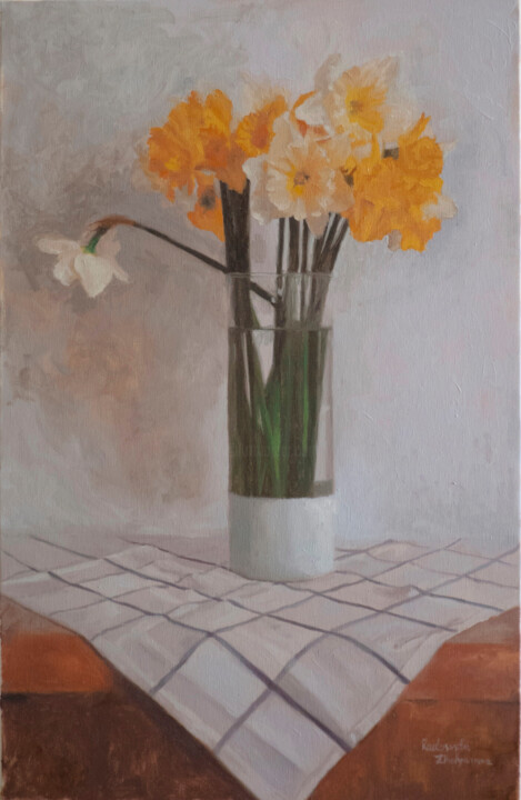 Peinture intitulée "Yellow daffodils in…" par Radosveta Zhelyazkova, Œuvre d'art originale, Huile