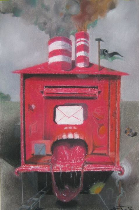 Drawing titled "Mailbox" by Predrag Radovanovic, Original Artwork, Pastel