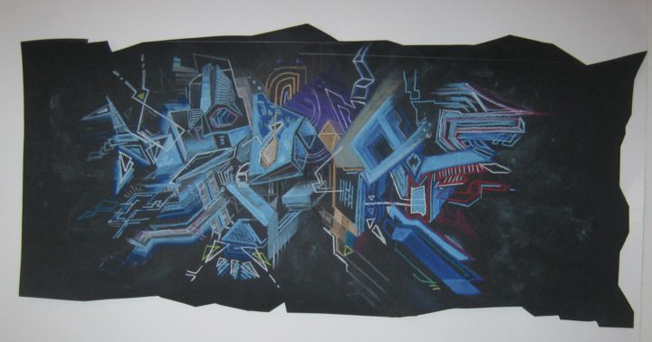 Drawing titled "Abstract B blue" by Predrag Radovanovic, Original Artwork, Pastel